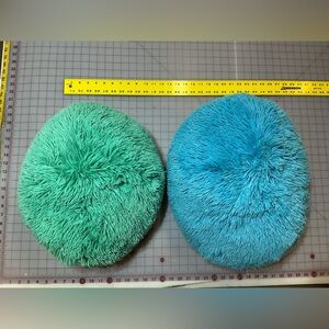 Fluffy Green and Blue Round Pillows